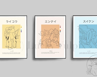 Pokemon Celestial Legendäre Raikou, Entei und Suicune Pokedex Moderne Poster Drucke