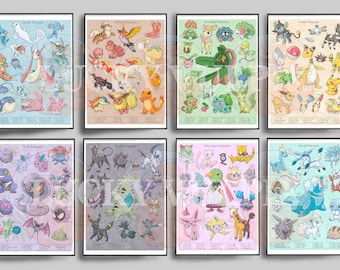 Collezione di stampe ad acquerello dell'Enciclopedia Pokémon
