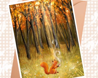 Herbstliche Grußkarte Eichhörnchen, A6