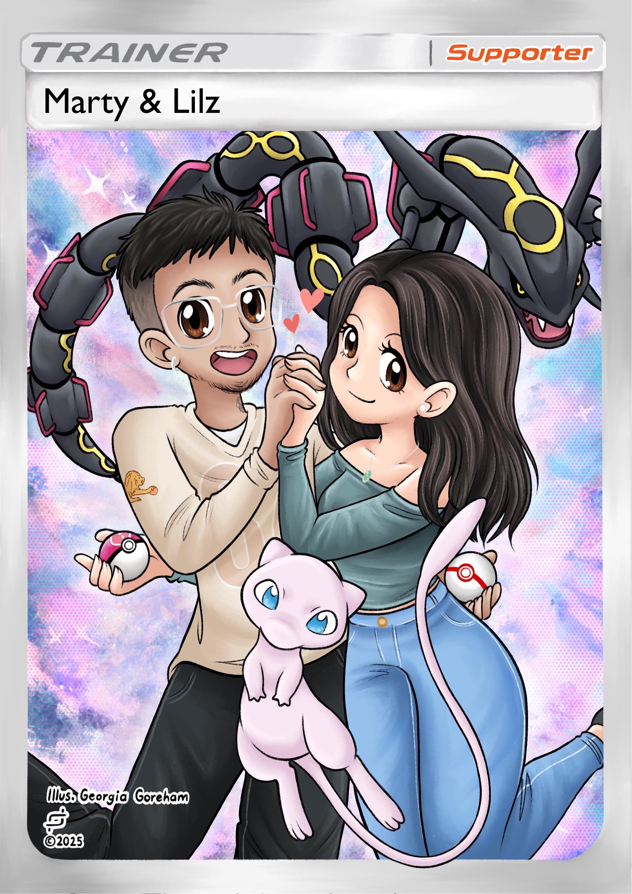 Custom Couple Valentines Pokemon Trainer Hand Drawn Holographic Cards - Etsy