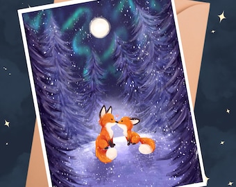 Winter Füchse A6 Grußkarte - Romantische Valentinstag Jahrestag Illustration