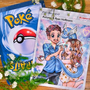 Cartes holographiques personnalisées de dresseur de Pokémon de couple
