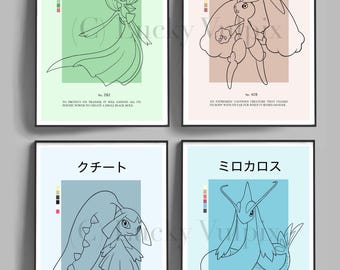 Feminine Pokemon Gardevoir, Lopunny, Mawele & Milotic Pokedex Minimalistische Moderne Poster Drucke