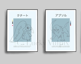 Pokemon Absol & Mawile Pokedex Minimalistische Moderne Poster Drucke