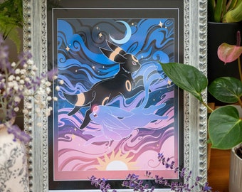 Espeon & Nachtara Celestial Tides Pokemon Kunstdruck