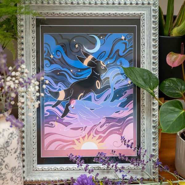 Espeon & Umbreon Celestial Tides Pokemon Kunstdruck