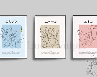 Pokemon Feline Kawaii Katze Shinx Mauzi und Skitty Pokedex Moderne Poster Drucke