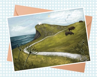 Boscastle Cliffs A6 Grußkarte - Cornish Landschafts-Illustration