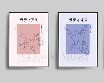 Pokemon Latias & Latios Pokedex Minimalist Modern Poster Prints