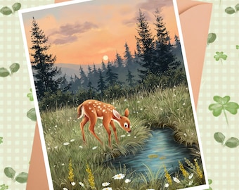 Sommerliche A6 Grußkarte Hirsch - Serene Nature Illustration