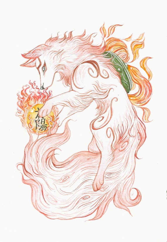 Okami Amaterasu Flower Trail Solar Flare Matte Art Print