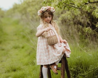 Pink gingham dress for girl, Gingham pink flower girl dress, Peter pan collar dress, Easter dress for Girl and toddler