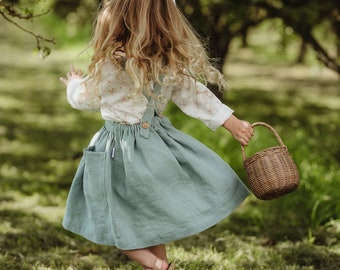 Sage green dress, Green Linen dress for girl, Linen apron dress, Toddler Easter dress, Girls spring dress, Cottagecore dress for girl