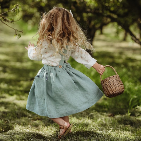 Sage green dress, Green Linen dress for girl, Linen apron dress, Toddler Easter dress, Girls spring dress, Cottagecore dress for girl