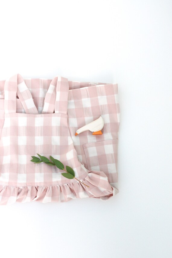 Girls gingham pinafore dress, Checked seersucker summer dress, Gingham  apron dress with pockets for toddler, Kids pink plaid dress, COLORS