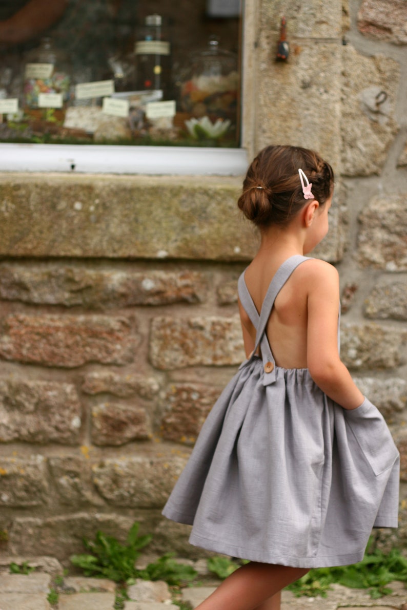 Sage green dress, Green Linen dress for girl, Linen apron dress, Toddler Easter dress, Girls spring dress, Cottagecore dress for girl image 8