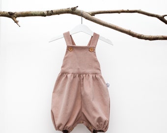 Leon Romper in Praline Organic Cotton Corduroy , Brown corduroy baby rompers , Gender neutral Baby dungarees , Winter baby romper