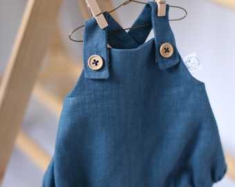 Handmade outfit for boy Dinkum doll : Gender neutral Linen Romper for Olli Ella doll