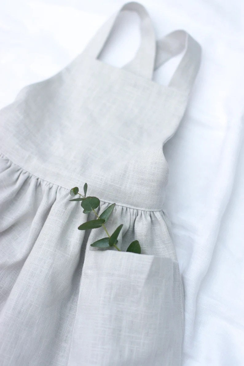 Sage green dress, Green Linen dress for girl, Linen apron dress, Toddler Easter dress, Girls spring dress, Cottagecore dress for girl image 7