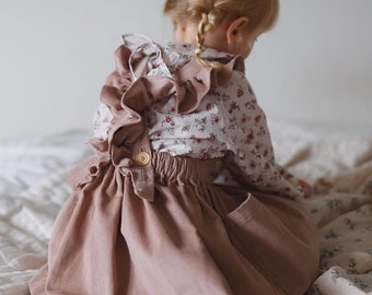 Organic Cotton Corduroy pinafore dress for girl , Ruffle straps , Light brown corduroy Cross back pinafore , Cord Dress for Girl