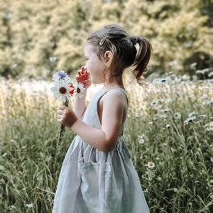 Girls linen pinafore dress, Toddlers apron dress in palest grey linen, Girls natural linen summer dress, Girls linen occasion dress