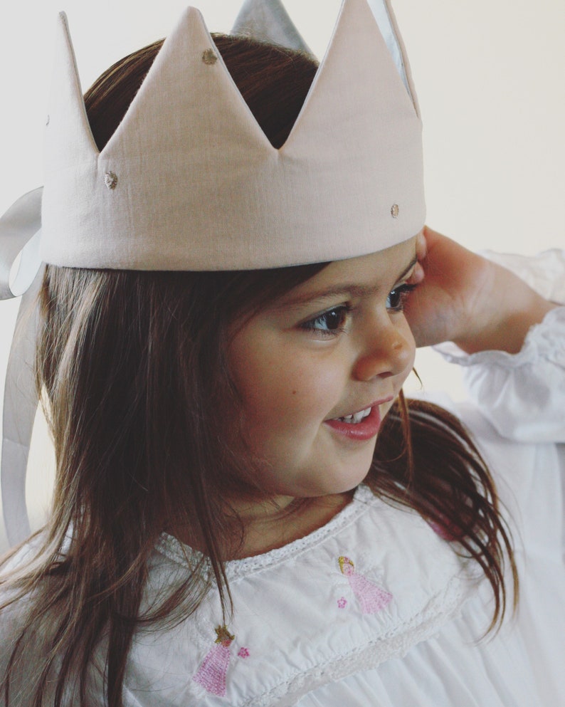 Children's Birthday Crown . Personalise with Age or Name . Fabric Crown . Powder pink & embroidered polka dots image 2