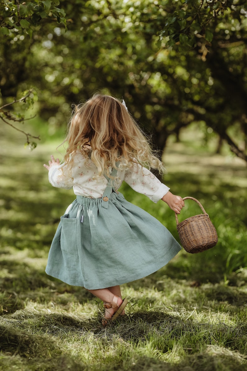 Sage green dress, Green Linen dress for girl, Linen apron dress, Toddler Easter dress, Girls spring dress, Cottagecore dress for girl image 1