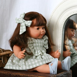 Gingham dress for Dinkum doll Minikane Miniland, Vintage style gingham dress for 35cm 13&quot; 15 inch doll, Pastel colour check dress (4 colors)