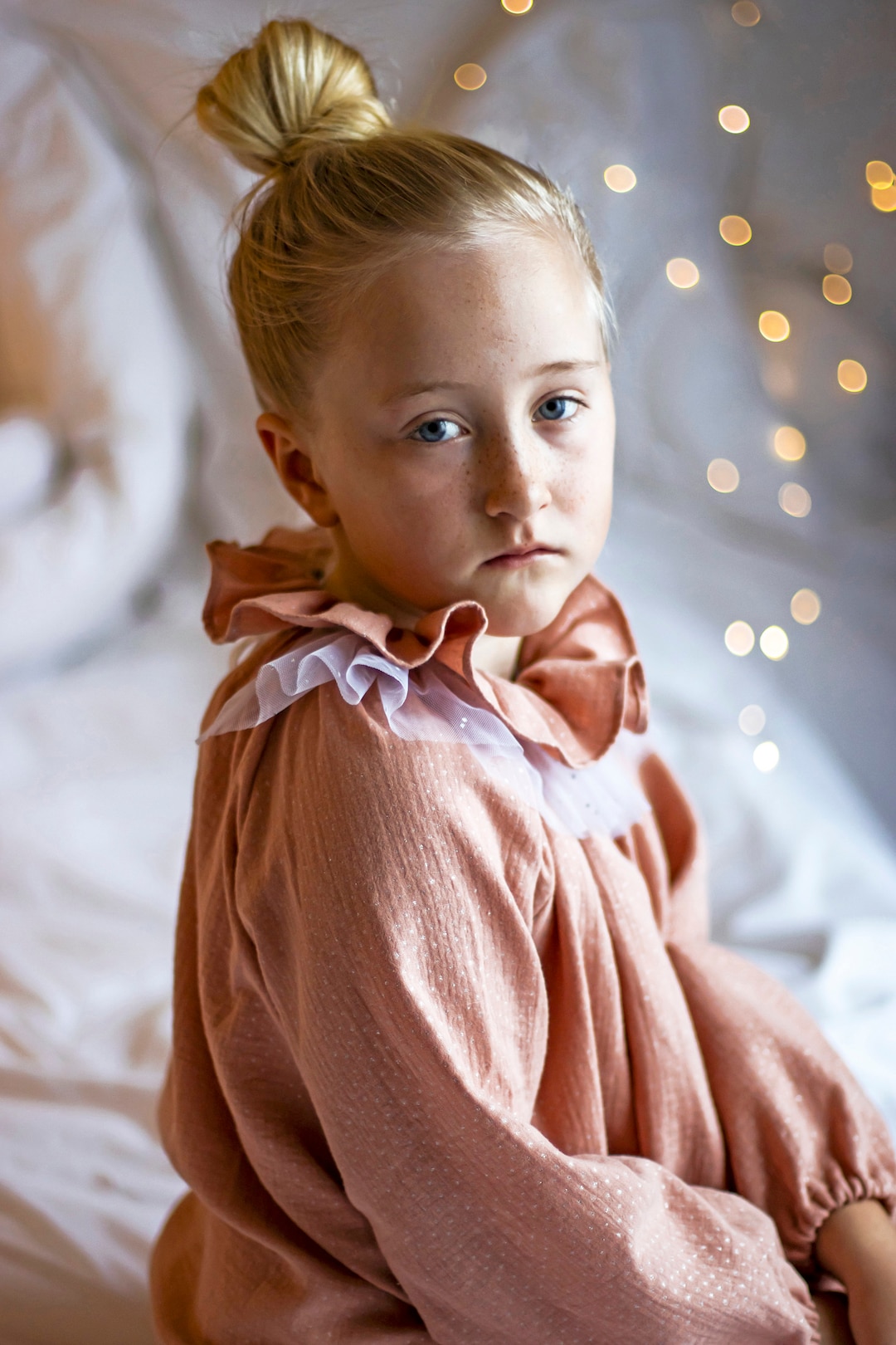 Girls Pink Party Dress 34 Yrs With Tulle Detachable Collar Etsy