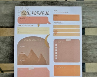 Bloc de notas Soulpreneur / Bloc de notas de amor propio / Planificador diario para emprendedores conscientes