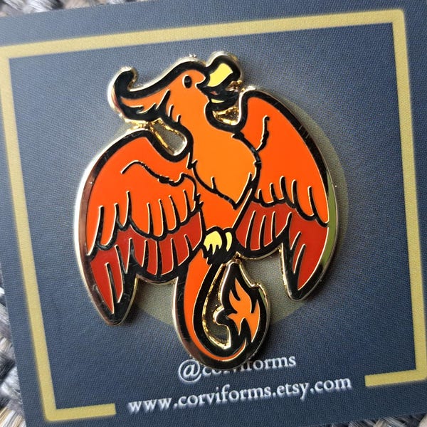 Kleiner Phönix Emaille Pin - Vogel Feuer Fantasy Heraldik Wappentier Fawkes