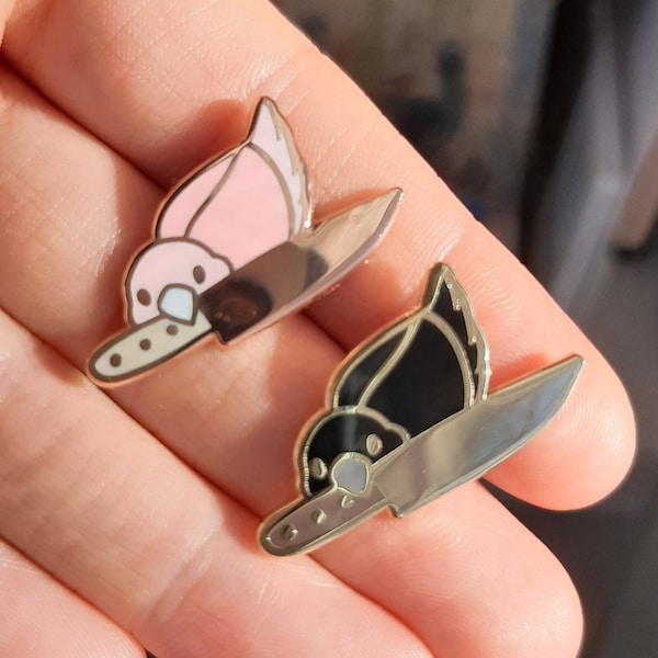 Knife Parrot - Parrotlet Hard Enamel Mini Pin - pink and rose gold / black and gold