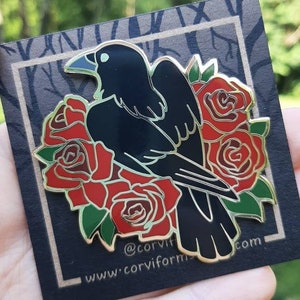 Rose Crow hard enamel pin