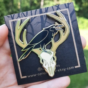 Deer Skull Raven Hard Enamel Pin Black Variant