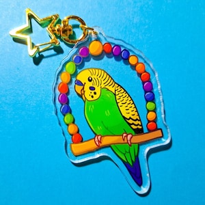 Budge Parakeet Green and Blue Double Sided Acrylic Keychain
