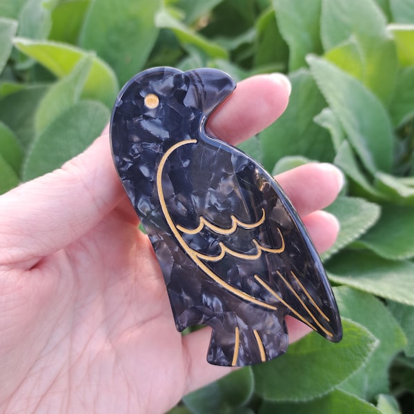 Hair Caw! Crow Claw Clip - black and gold bird hair accessory