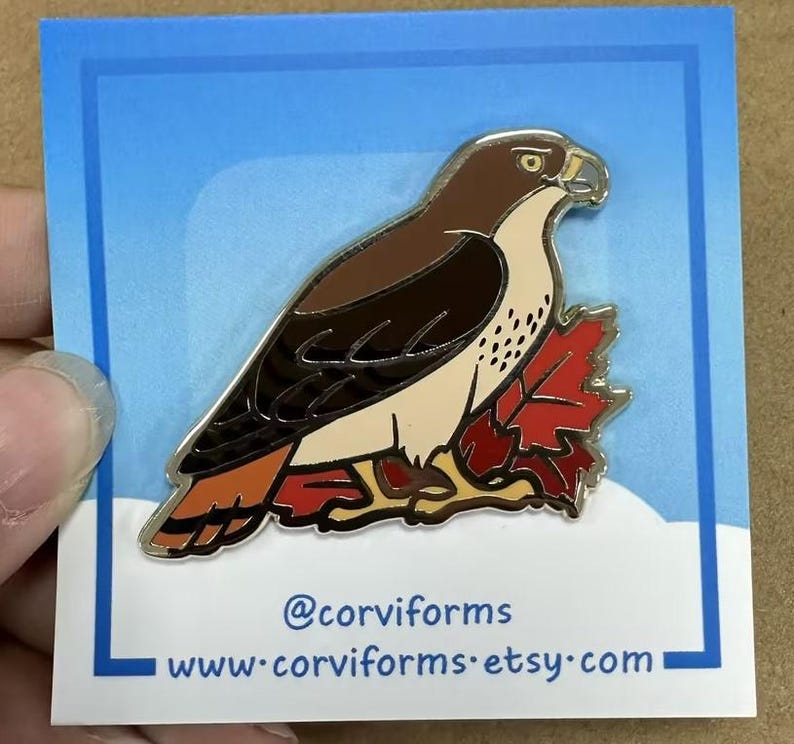 Red Tailed Hawk X Maple Enamel Pin - Etsy