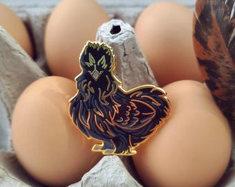 Silkie Chicken Black Hen Bird Hard Enamel Pin