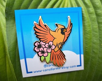 Cardinal Female Enamel Pin bird songbird
