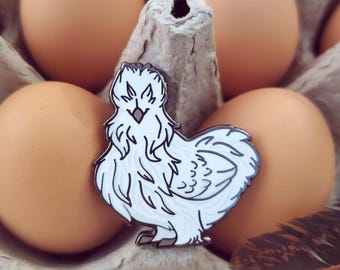 Silkie Chicken White Hen Bird Hard Enamel Pin