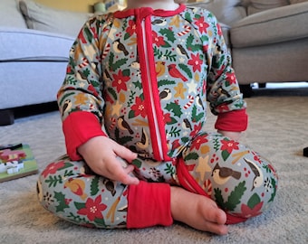 Bountiful Birds Holiday Zippy - Bamboo Baby Onesie, Christmas Sleeper Outfit, Super Soft