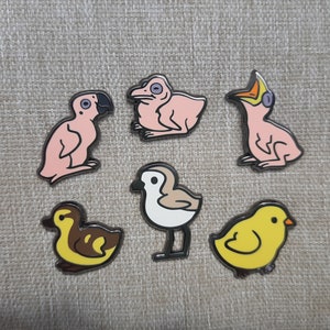 Baby Bird Mini Hard Enamel Pins sets or individuals duckling chick songbird parrot pelican plover