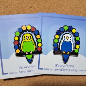 Budgie Parakeet Bird Hard Enamel Pin 2 versions budgerigar grass parrot