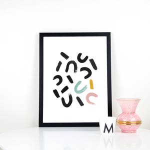 Poster scandinavo, illustrazione, design del poster, poster in bianco e nero, arte grafica, rosa, nero, blu, deco, decorazione, disegno grafico