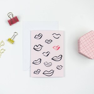 Carte Valentine's Day - Lips - Fait main, carte postale, amour, carte à message, handmade, love, saint valentin,format A5 ouvert et A6 fermé