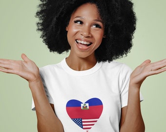 Haitian American Flag Heart Short-Sleeve Unisex T-Shirt