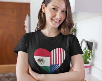 Mexican American Flag Heart Short-Sleeve Unisex T-Shirt