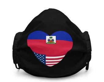 Haitian American Flag Heart Premium Face Mask