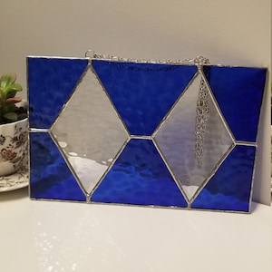 Stained glass panel - blue / clear textured glass