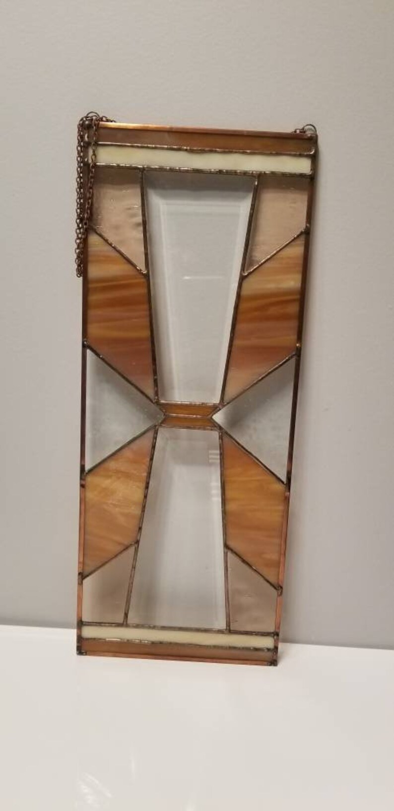 Tan / Brown Stained Glass Suncatcher With Bevels Neutral Etsy